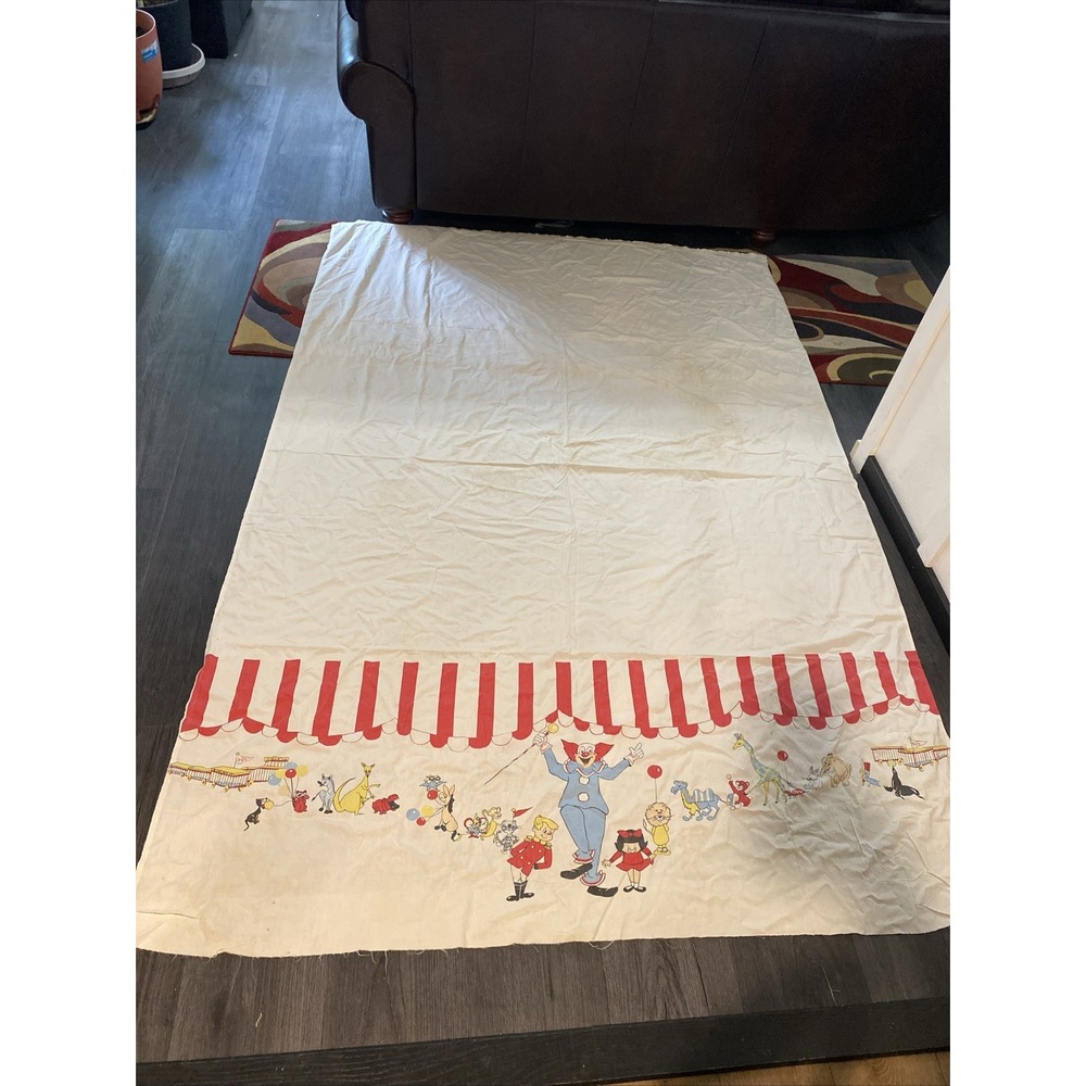 Vintage Wamsutta Lustercale Bozo the Clown Flat Sheet Or For Fabric Use Rare!